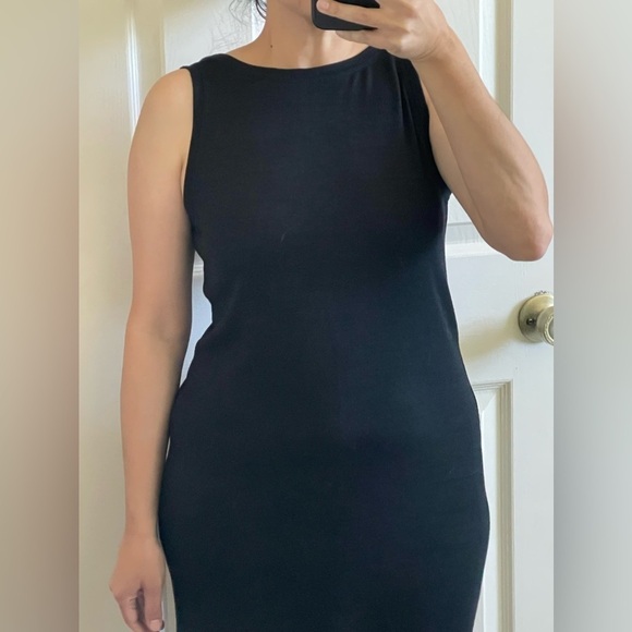 Gap Black Midi Dress sleeveless Crew Neck Knit Stretchy Size XS Fits Like M - Picture 3 of 14